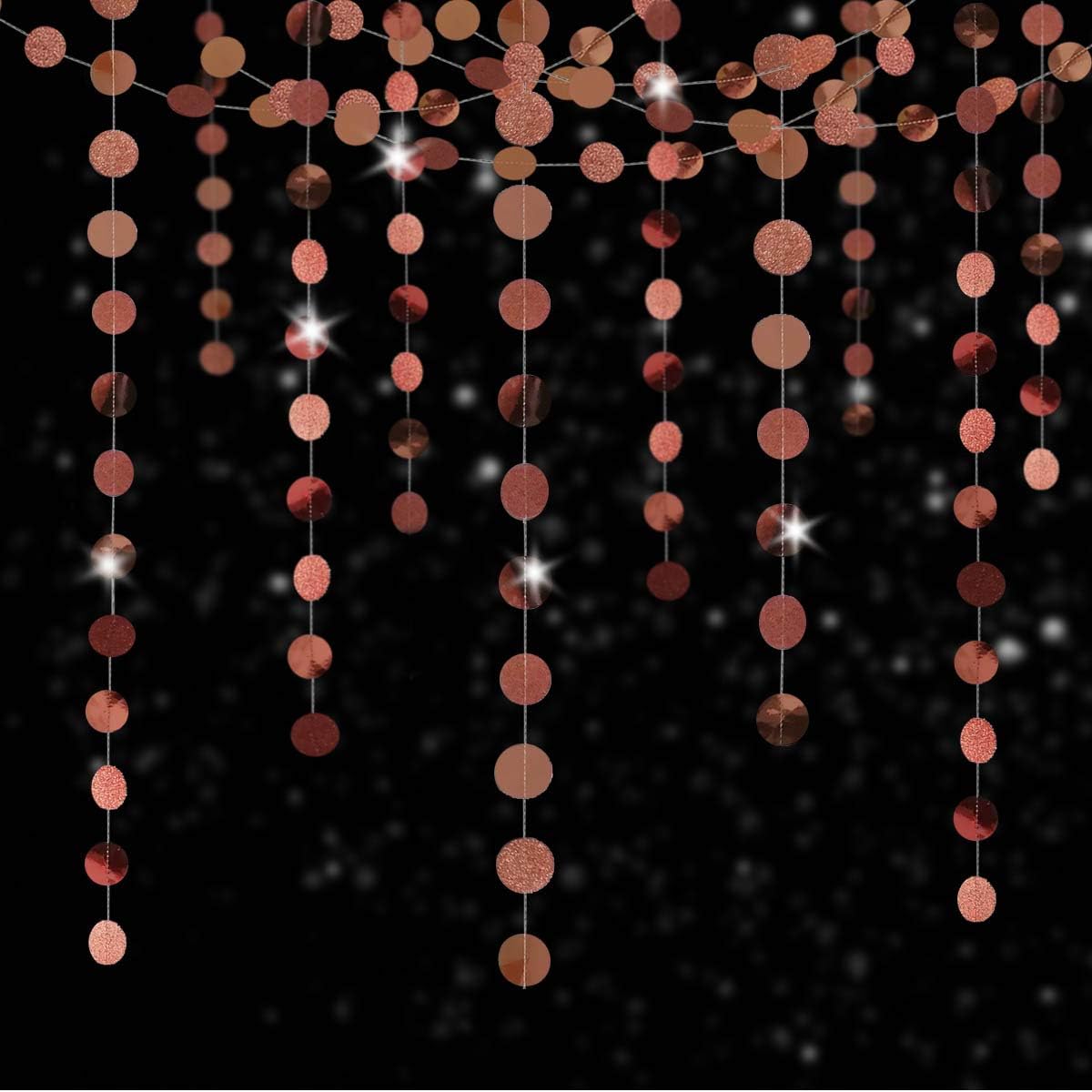 6 Pcs Glitter Rose Gold Paper Circle Dots Garland Party Hanging Decorations Bachelorette Party Engagement Party Bridal Shower Wedding Baby Shower Birthday Party Supplies Cute Photo Backdrop (52 Feet)