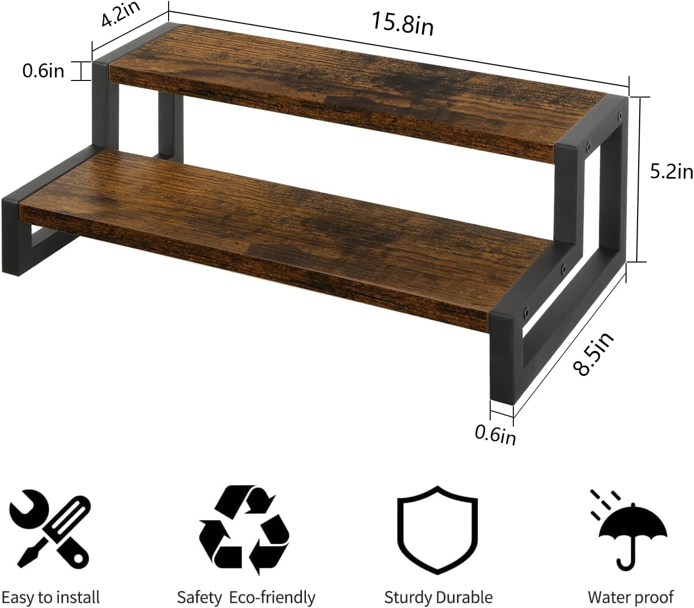 YINMIT Tiered Display Stand Riser Shelf, Wooden Spice Rack Organizer for Countertop, 2 Tier Kitchen Counter Shelf