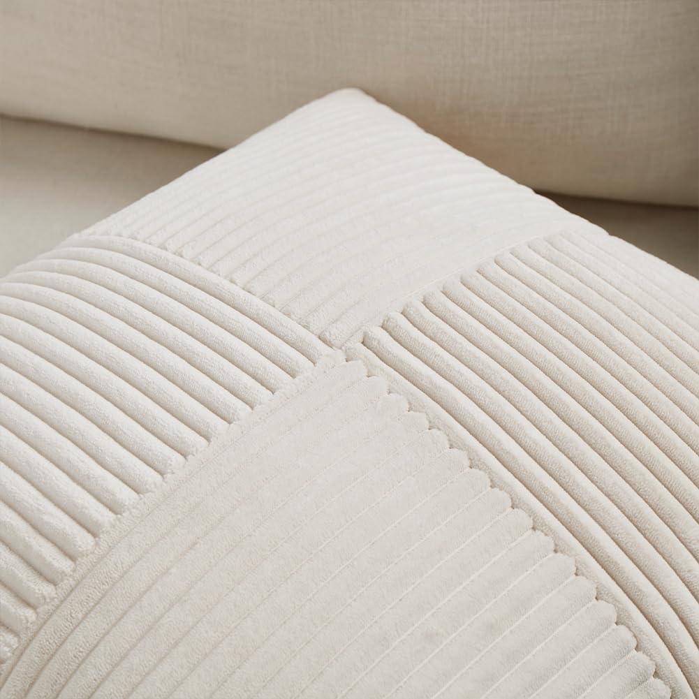 Fancy Homi 2 Packs Cream Decorative Throw Pillow Covers 16x16 Inch for Living Room Couch Bed Sofa, Rustic Farmhouse Boho Home Decor, Soft Corss Patchwork Corduroy Textured Square Cushion Case 40x40 cm