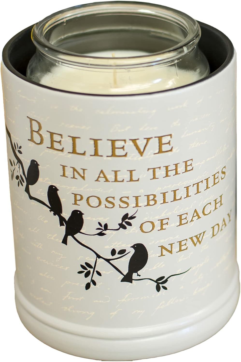 Elanze Designs Birds on a Tree Grey Believe Ceramic Stoneware Electric Large Jar Candle Warmer