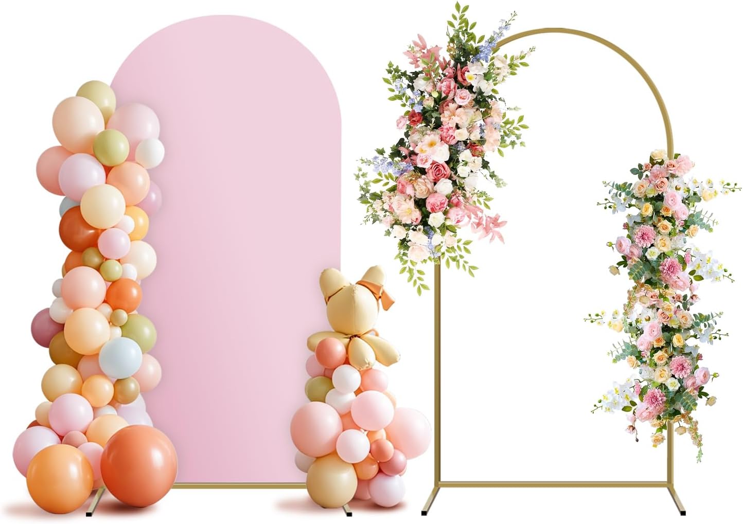 Arch Backdrop Stand and Cover Set, Metal Balloon Arch Backdrop 6.6ft, Gold Arched Stand Frame for Wedding, Parties,Birthday, Backdrop Decorations (Pale Pink,6.6ft)
