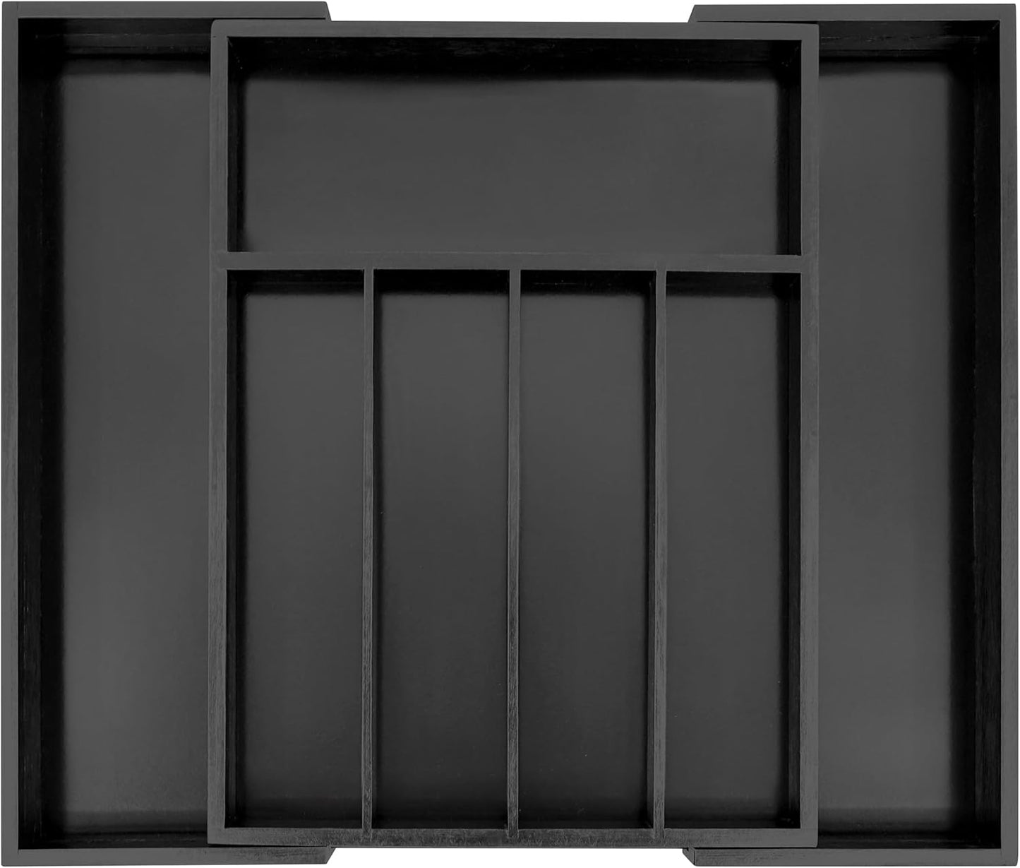 VaeFae Bamboo Drawer Organizer, Expandable Silverware Drawer Organizer, Cutlery Tray with Dividers for Kitchen Utensils (Black, Medium)