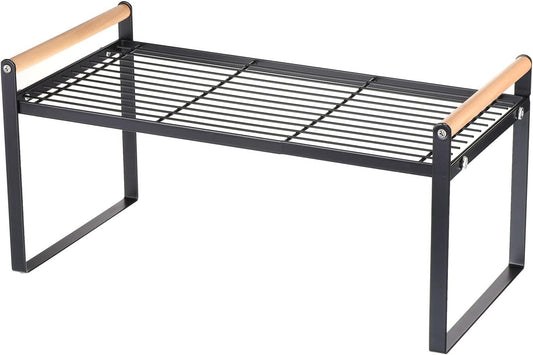 PATIKIL Kitchen Cabinet Shelf Organizer, Wood Counter Shelf Stackable Storage Shelf For Cupboard, Pantry, Corner, Under Sink - Black