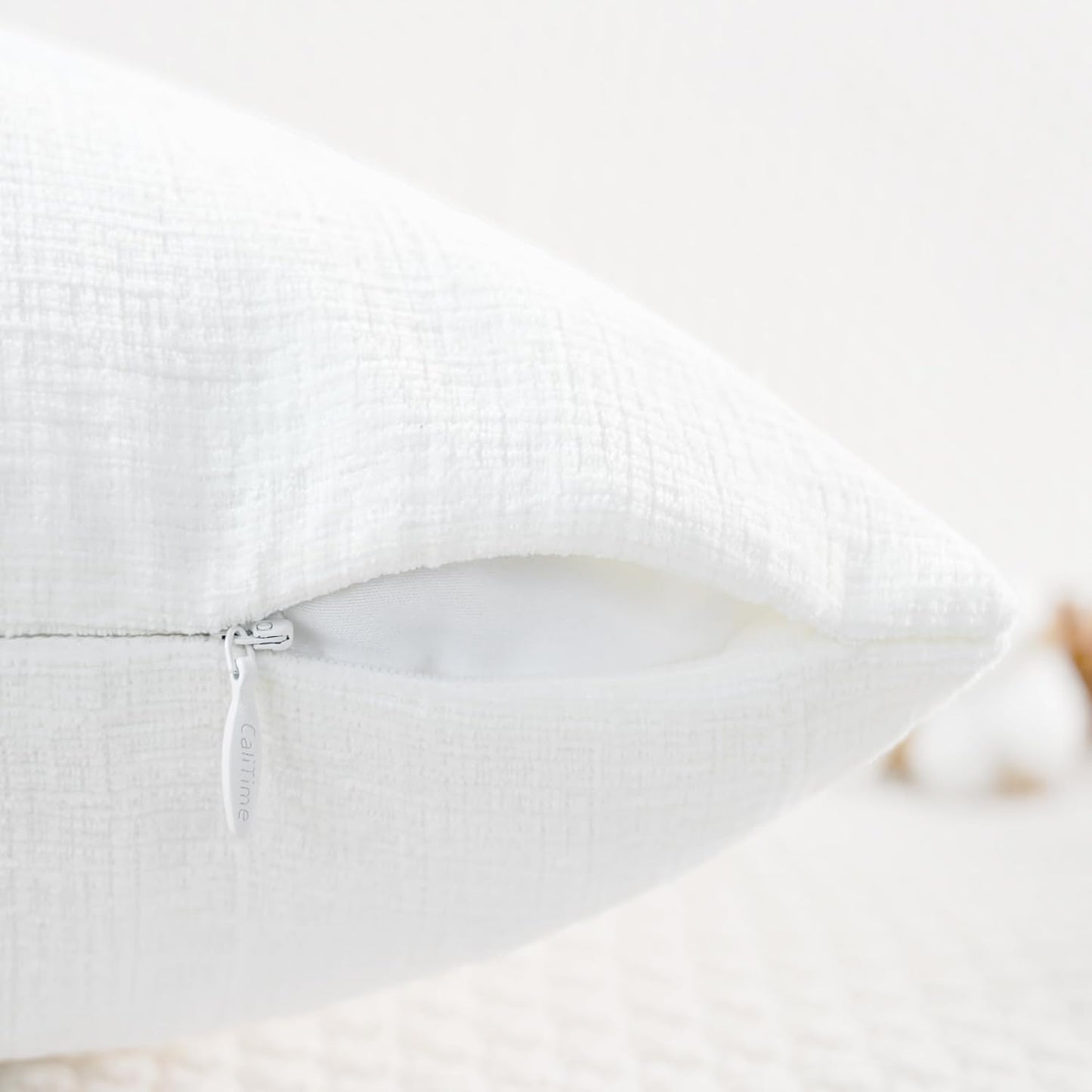 CaliTime Throw Pillow Covers Decorative 16 X 26 Inches Pack of 2 Cozy Chenille Cushion Cases for Couch Sofa Bed Living Room Home True White