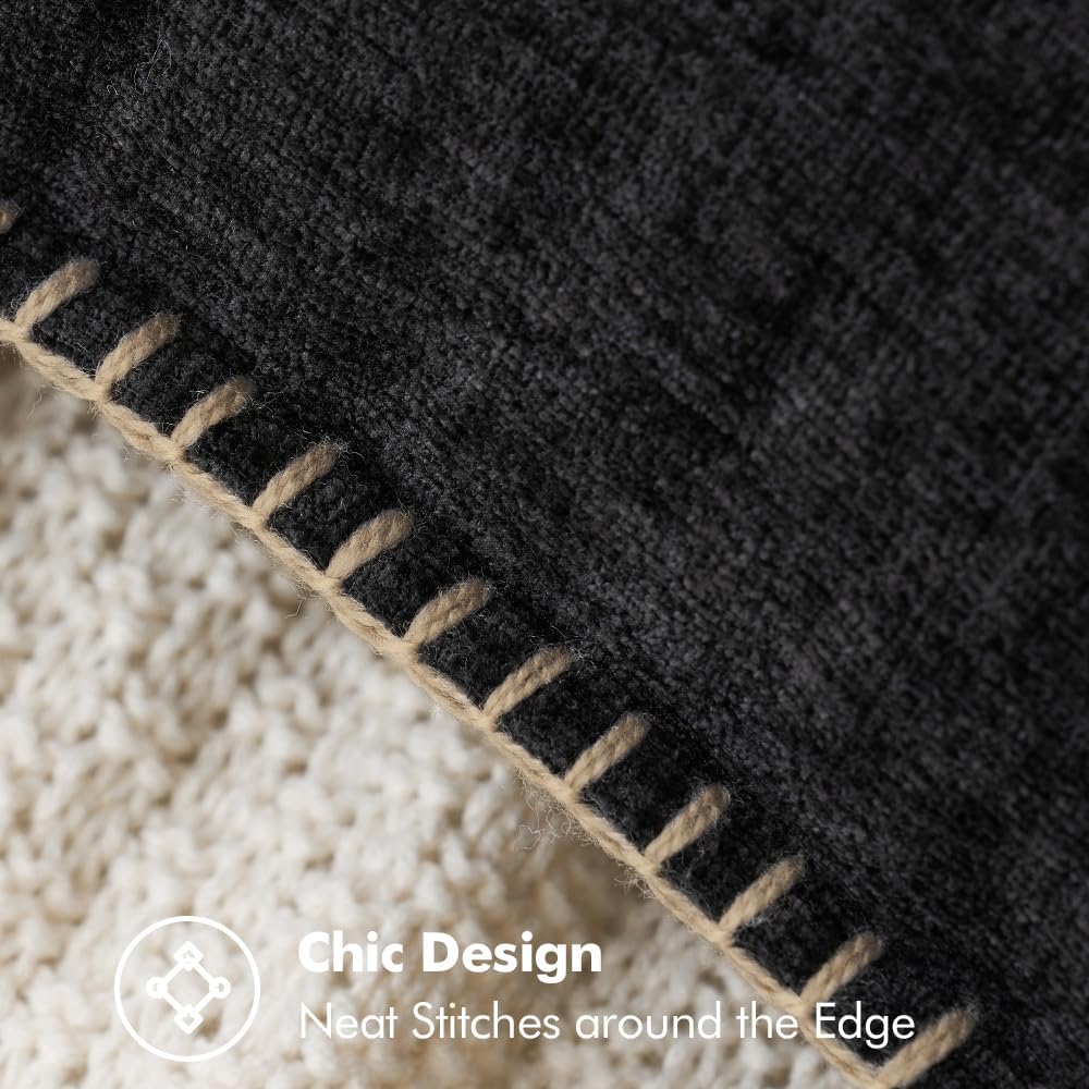 MIULEE Pack of 2 Couch Throw Pillow Covers 12x20 Inch Black Farmhouse Decorative Pillow Covers with Stitched Edge Soft Chenille Solid Dyed Spring Pillow Covers for Sofa Bed Living Room