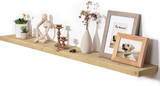 Fun Memories Floating Shelves for Wall Decor, 55"x8" Rustic Reclaimed Wood Shelves, Heavy-Duty Wall Mounted Shelves with Invisible Brackets for Living Room, Bedroom, Kitchen, Natural Finish