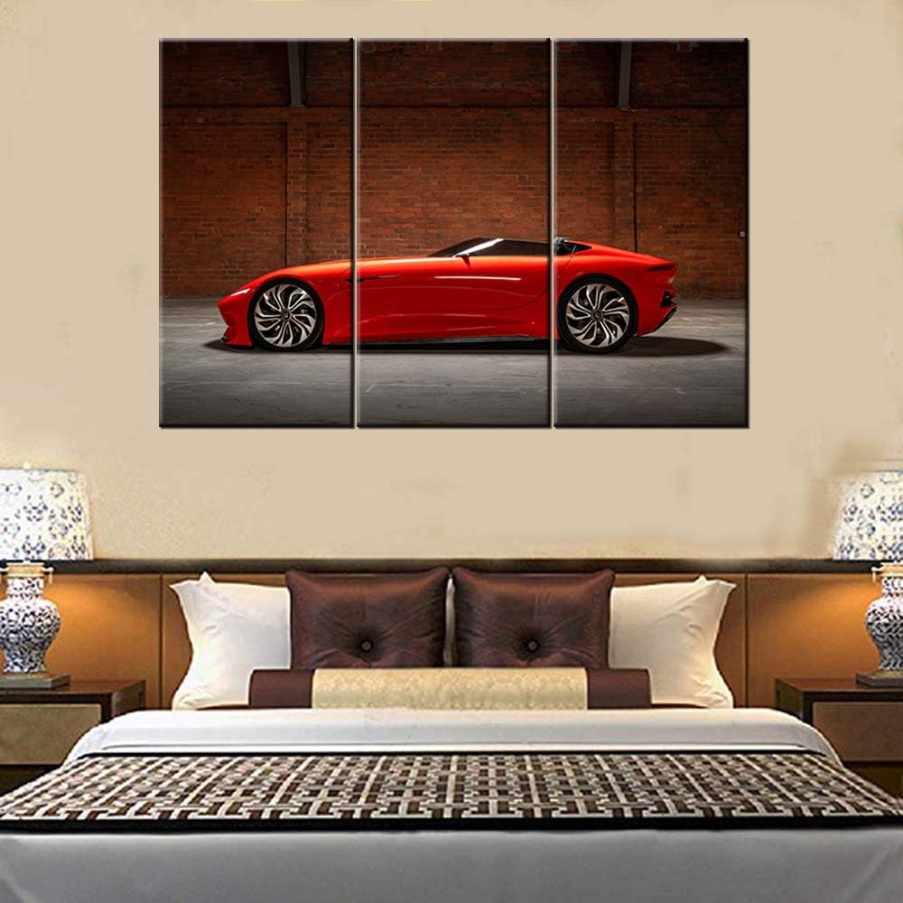 TUMOVO Framed Wall Art Picture 3 Pieces Cool Red Sports Car Giclee Canvas Print Paintings for Living Room Ready to Hang Home Decor - 40 x 20inch x 3 Panels