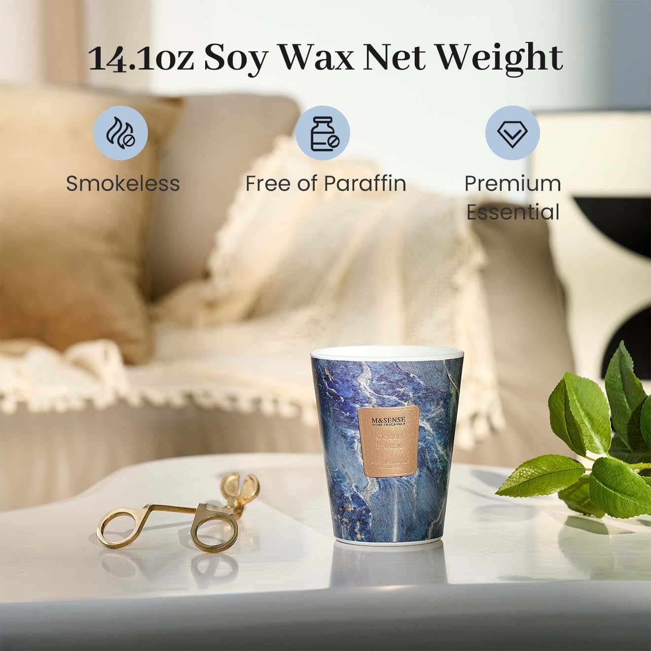M&SENSE Ocean Breeze Scented Candles for Home, Lead-Free Wick Highly Scented Jar Candles, 14.1 Oz 80 Hours Lasting Burning Candles Gifts for Women, Relaxing Aromatherapy Candle for Stress Relief