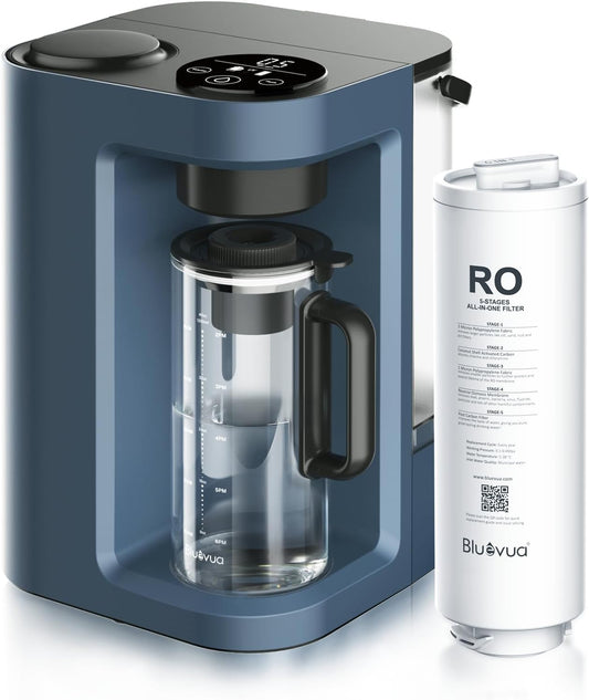 Bluevua RO100ROPOT-Lite(UV) Countertop Reverse Osmosis Water Filter System, 7-Stage Purification with UV and Remineralization, 3:1 Pure to Drain, Portable Water Purifier (Blue)