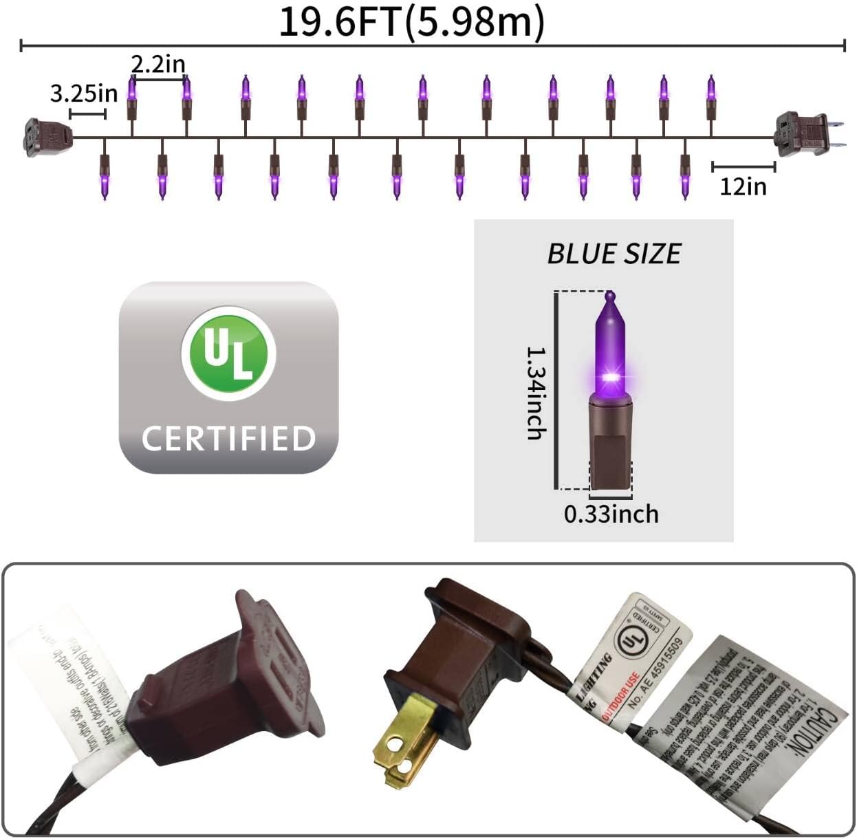 Brown Wire, Purple Incandescent Bulb 100 Mini String Lights for Indoor Halloween Tree Home Garland Birthday Wedding Party Festival Decoration