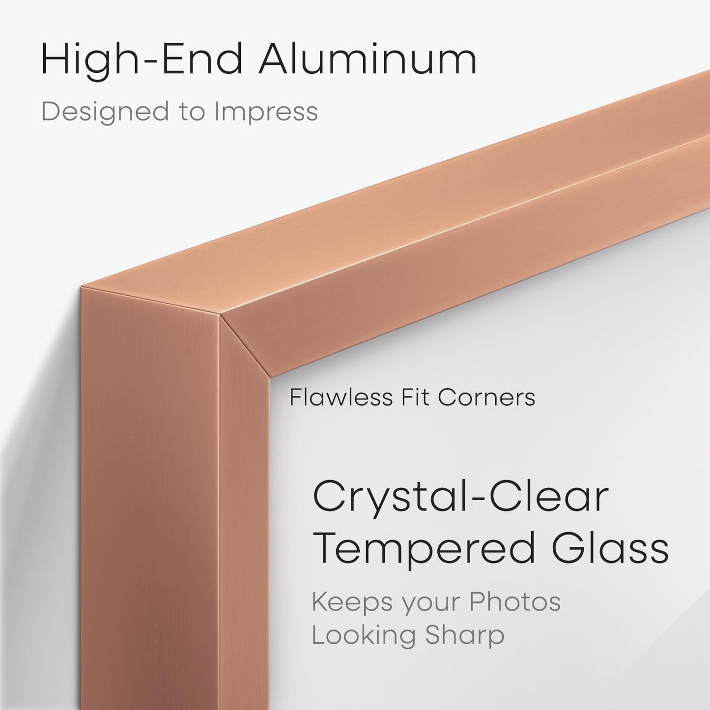 Homeforia Rose Gold Frame 8x8, High End Metal 8 x 8 Square Picture Frames with Mat 6 x 6 Art, 8x8 Photo Frame Matted to 6x6 inch Print, 8by8 Wall or Tabletop Frames, Tempered Glass, Wall Kit, Set of 1