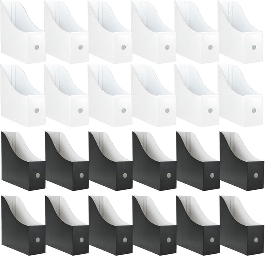 24 Pack Cardboard Magazine Holder, Magazine File Holder for Home, Office, Desk, 10.6'' H×10.2'' L ×3.5''W Magazine Storage Box (12 Pack White and 12 Pack Black)