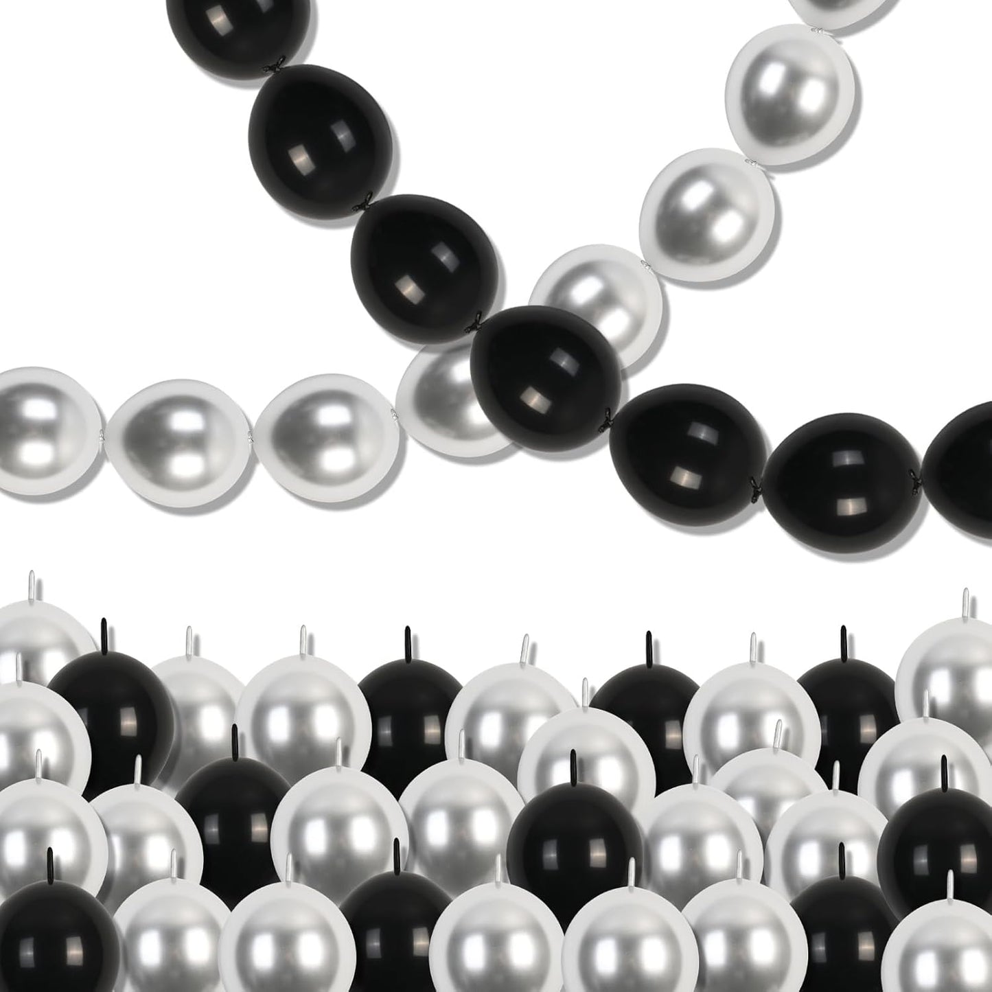 Black and Silver Linking Balloons, 100PCS 6 Inch Small Metal Silver Link Balloons for Making Balloon Wall Heart Arch, Quick Linked Balloon for Wedding Birthday Baby Shower Graduation Party Decorations