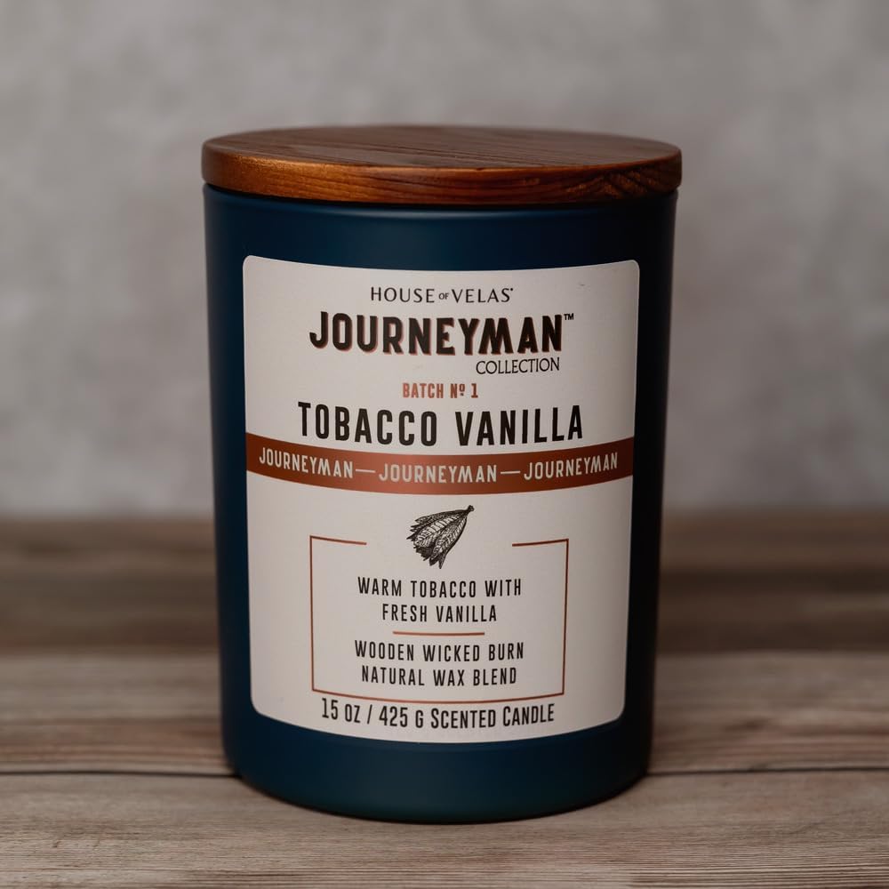 Journeyman Collection Candle, 15oz, Wooden Wick, Tobacco Vanilla, Large Painted Jar
