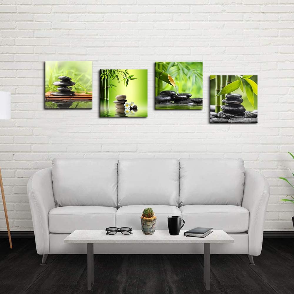 Bamdeya Bathroom Wall Decor Zen Canvas Prints Meditation Picture Painting Green Room Decor Bedroom Wall Art Living Room Yoga Spa Office Artwork Posters Prints Framed Home Decorations12x12x4pcs