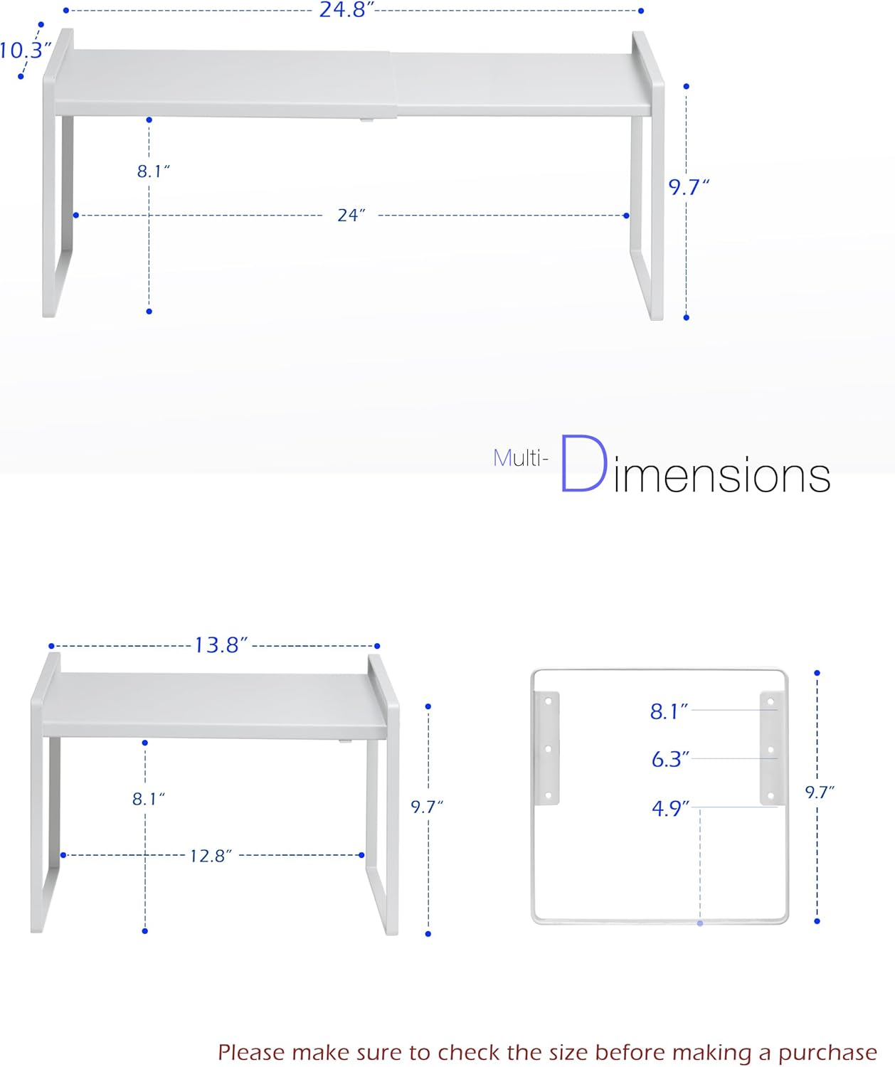 Nxconsu Cabinet Shelf Expandable Height Adjustable Shelf Organizer Riser for Kitchen Cabinet Pantry Cupboard Under Sink Countertop Organization Storage Space Saver Stackable Heavy Duty Metal White XL