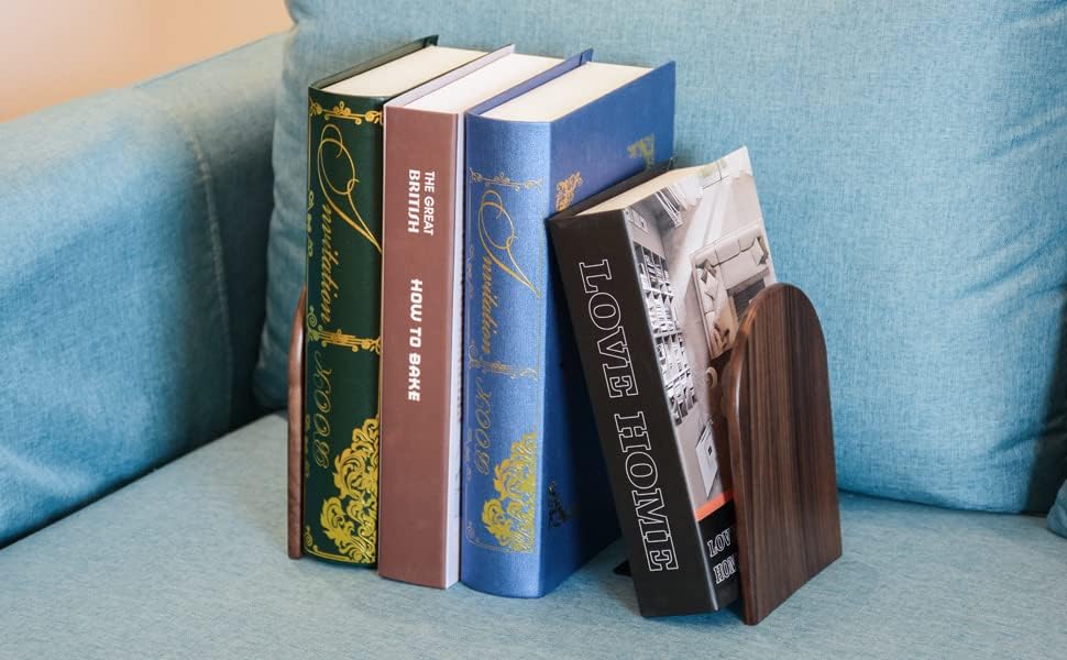 Large Bookend Hold Heavy Books- 7x4x5in 3 Pack Wood Bookends for Heavy Books Heavy Duty Walnut Book Ends for Men Wood Bookends for Office Desk Non-Skid