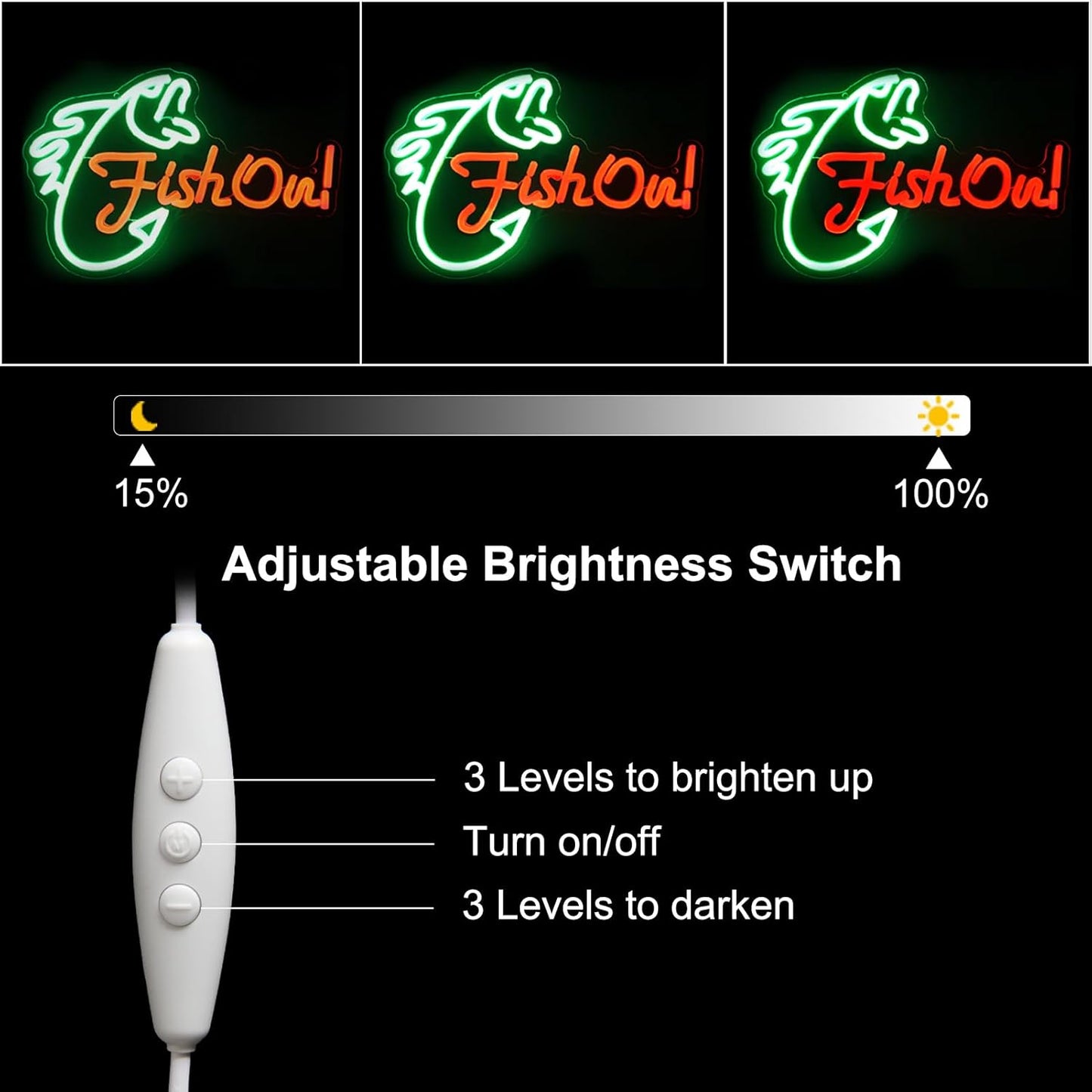 Fish On Neon Sign Go Fishing LED Signs for Wall Green Red Neon Light Dimmable Neon Lights Signs Fish Neon Light Up Sign for Bedroom Living Room Man Cave Yacht Decor Men Gifts