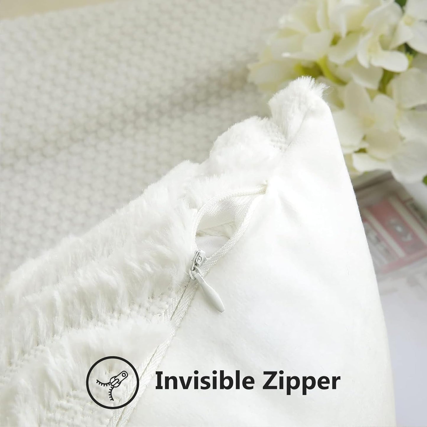 decorUhome Throw Pillow Covers 20x20 Inch Set of 2, Soft Plush Decorative Faux Fur Cream Beige Solid Couch Pillow Covers, Accent Farmhouse Neutral Square Euro Pillow Cases for Sofa Bed Living Room