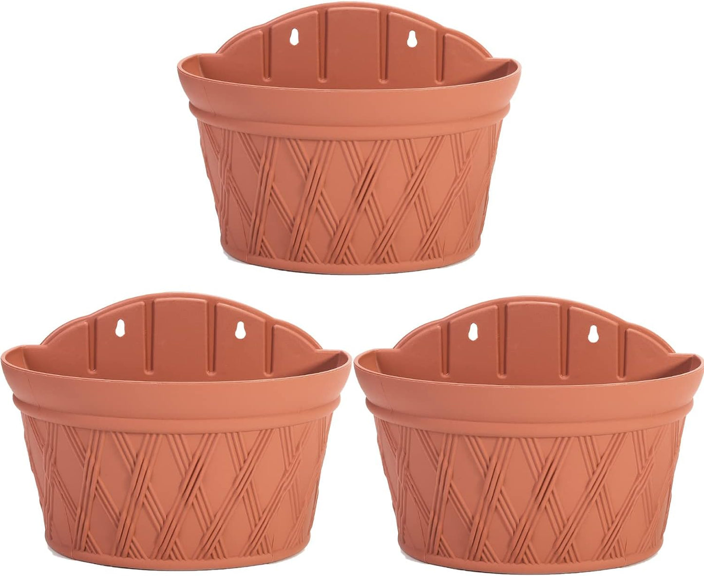 Sungmor Wall Hanging Planters,11.5 Inch Hanging Flower Pots for Railing Fence - Indoor Outdoor Balcony Wall Hanging Basket, Plastic Plant Pot Container - Half Round & 3PC Pack & Brick Red