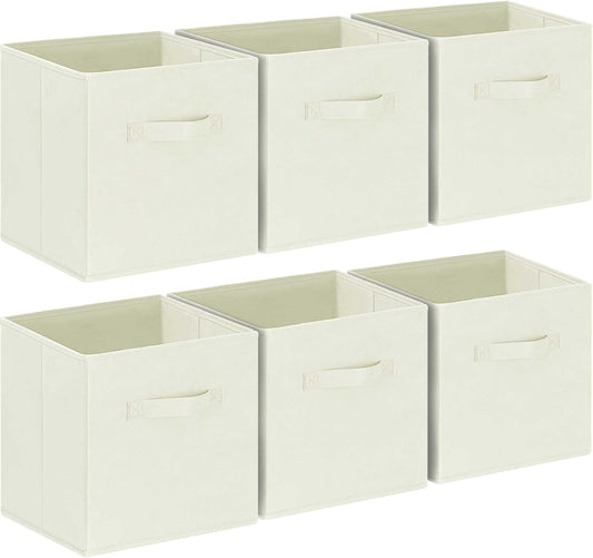 GhvyenntteS Storage Cubes, 11 Inch Cube Storage Bins with Dual Handles, Collapsible Fabric Storage Bins for Shelves Closet, Storage Baskets for Organizing Clothes, Bedding, Toys, Books (6 Pack, Beige)