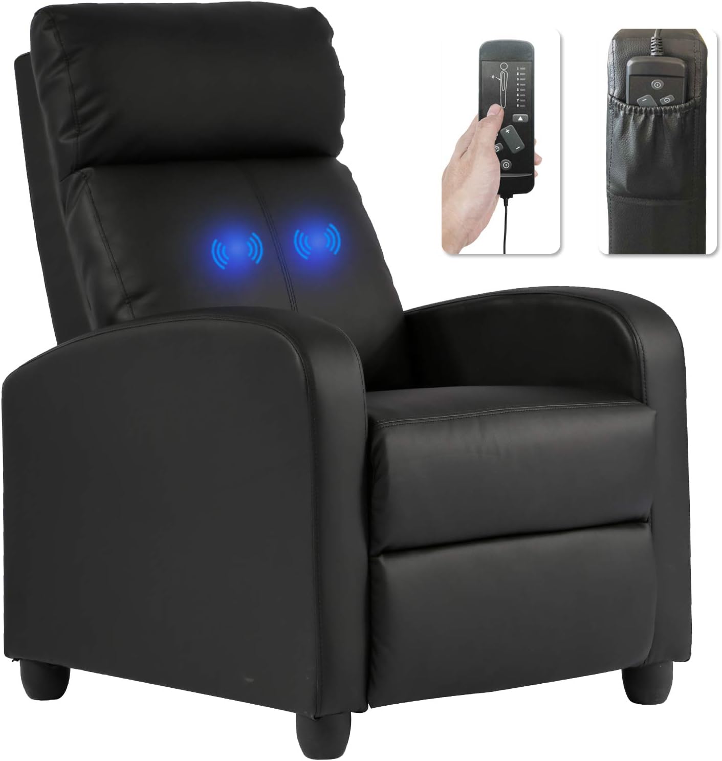 BestMassage | Recliner Chair | with 2 Point Massage Function | Black | with Lumbar Support, Adjustable Push Back, Wide Armrests, Footrest & Padded Seat | Easy Assembly | for Living Room, Home Theatre