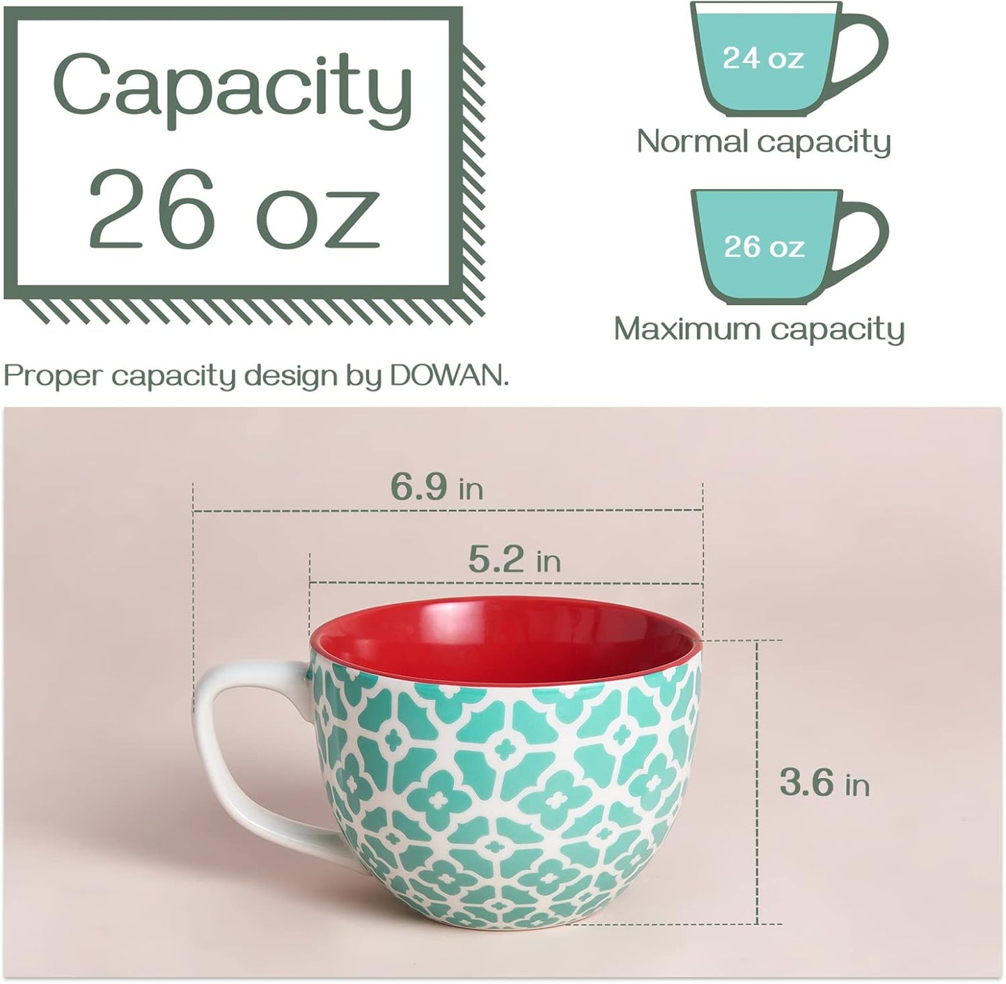 DOWAN Coffee Mugs Set of 4, 24 oz Large Coffee Mugs, Jumbo Soup Mugs With Handles, Ceramic Coffee Cups for Coffee Cereal Latte for Men Women, Housewarming Wedding Gift, Vibrant Colors