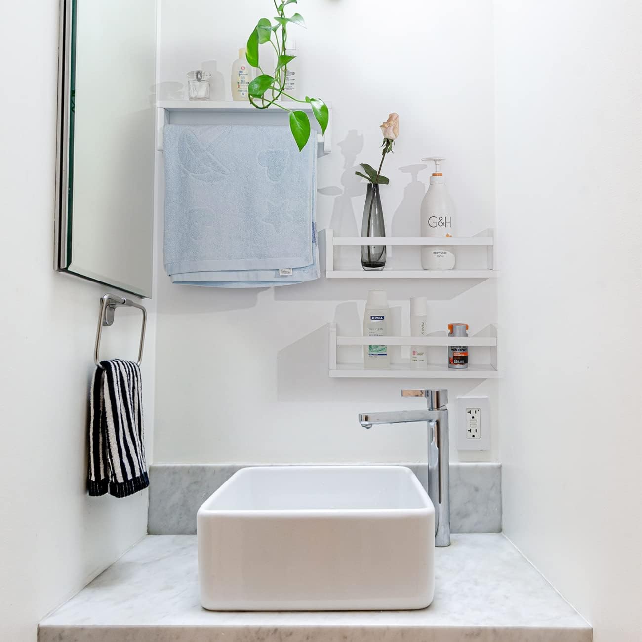 AZSKY Floating Bookshelf for Kids Room White Nursery Shelves Picture Ledge Wall Shelves for Bathroom Decor Kitchen Spice Rack Book Shelf Photo Organizer for Baby Nursery Décor 16 Inch Set of 3