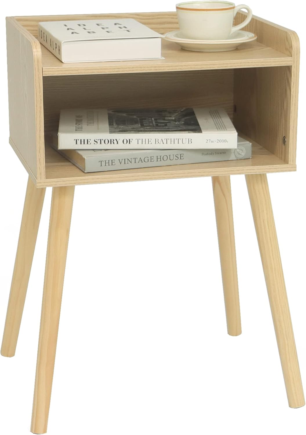 MaxSmeo Nightstand, Mid Century Modern Side Table Bedroom with Storage, Small End Bedside Table with Solid Wood Legs for Living Room, Office Small Spaces (Natural)