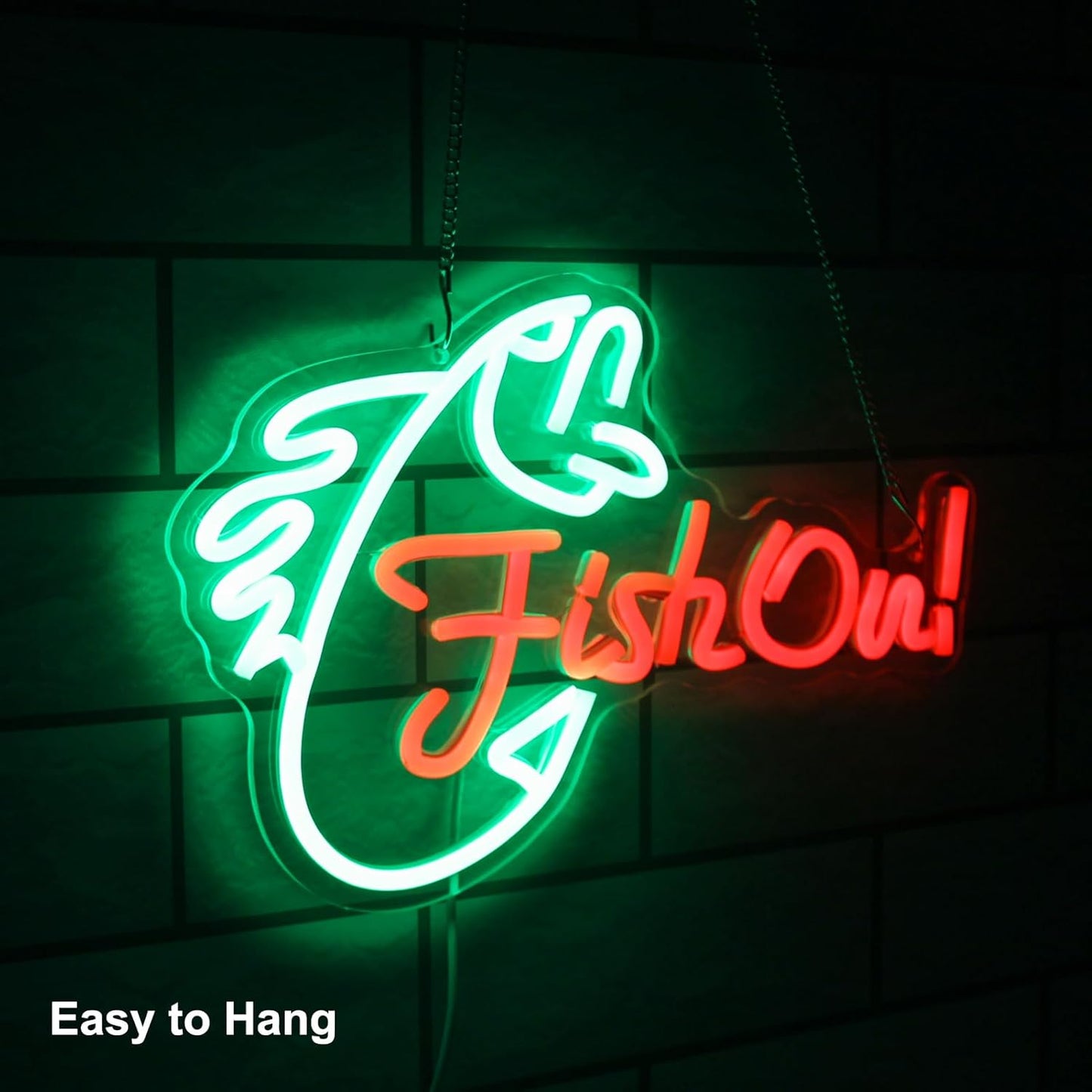 Fish On Neon Sign Go Fishing LED Signs for Wall Green Red Neon Light Dimmable Neon Lights Signs Fish Neon Light Up Sign for Bedroom Living Room Man Cave Yacht Decor Men Gifts