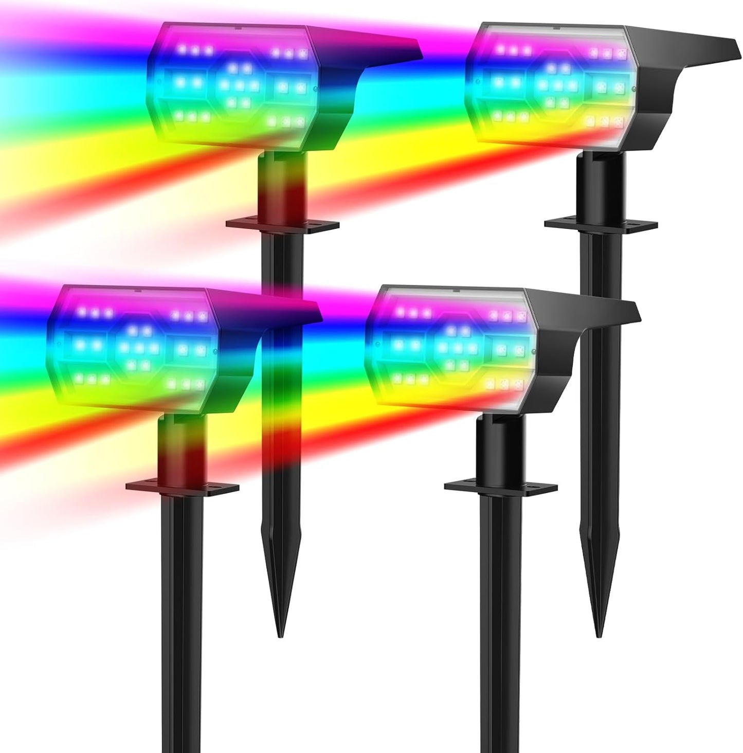 NYMPHY Solar Color Changing Lights, 7 Lighting Modes Solar Lights Outdoor Waterproof IP68, Multicolor RGB Outdoor Lights for Garden Yard Landscape Decorations- 4 Pack