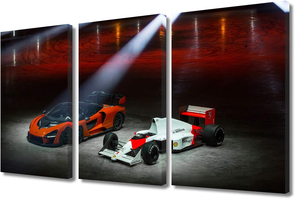 TUMOVO Wall Art Canvas Painting 3 Panel Modern Home Decorative Unique Poster Modular Painting 3 Pieces HD Printed Race Car Canvas Wall Art Pictures with Frame Ready to Hang - 12 x 24 inch x 3