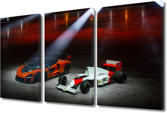 TUMOVO Wall Art Canvas Painting 3 Panel Modern Home Decorative Unique Poster Modular Painting 3 Pieces HD Printed Race Car Canvas Wall Art Pictures with Frame Ready to Hang - 12 x 24 inch x 3