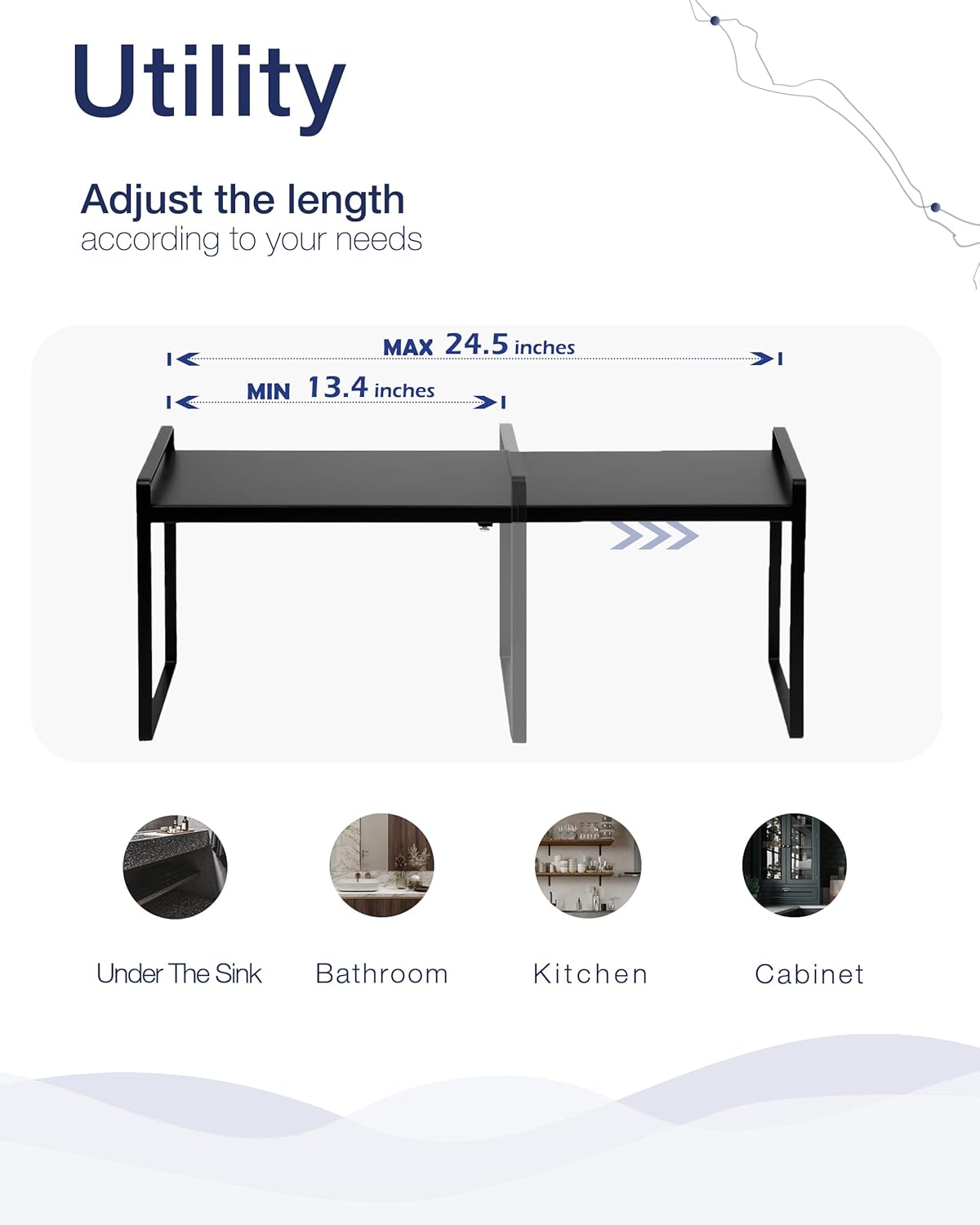 Nxconsu Expandable Cabinet Shelf Organizer Riser for Kitchen Pantry Cupboard Under Sink Countertop Home Storage Organization Rack Space Saver Freestanding Heavy Duty Nonslip Stackable Black