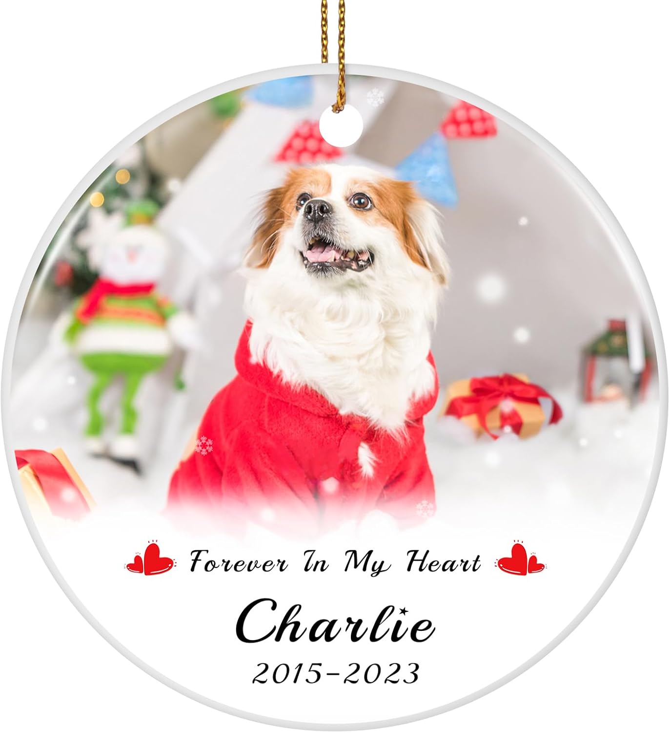 Personalized Dog Photo Christmas Ornament 2025, Ceramic Custom Pet Memorial Ornament Xmas Gifts for Christmas Trees Decorations