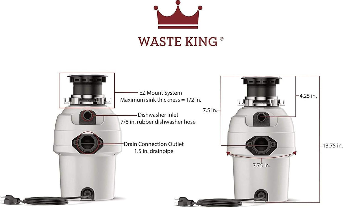 Waste King Garbage Disposal for Kitchen Sink with Power Cord, Food Waste Disposer, L-3200