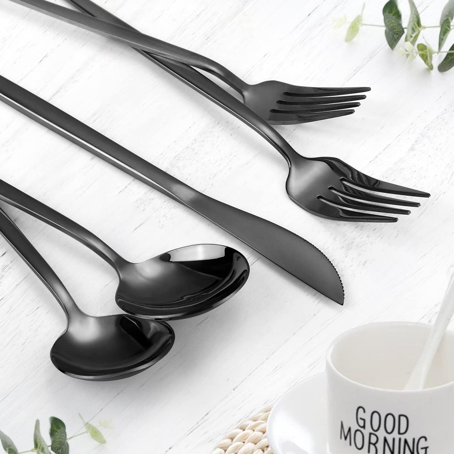 Black Silverware Set, KassKa 40 Pieces Flatware Cutlery Set, Stainless Steel Utensils Set Spoon Fork Knives Set for Home Restaurant and Kitchen, Mirror Polished Finished, Service for 8