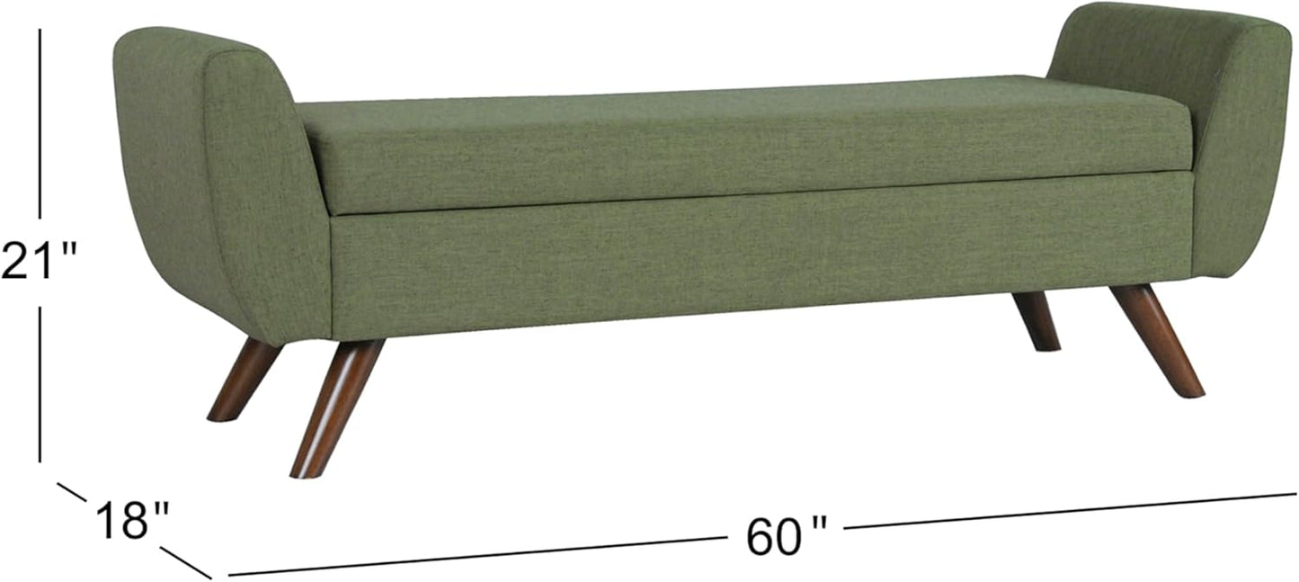 HomePop Modern Storage Bench with Wood Legs Home Décor|Bench with Storage for Living Room & Bedroom - Olive Green Woven