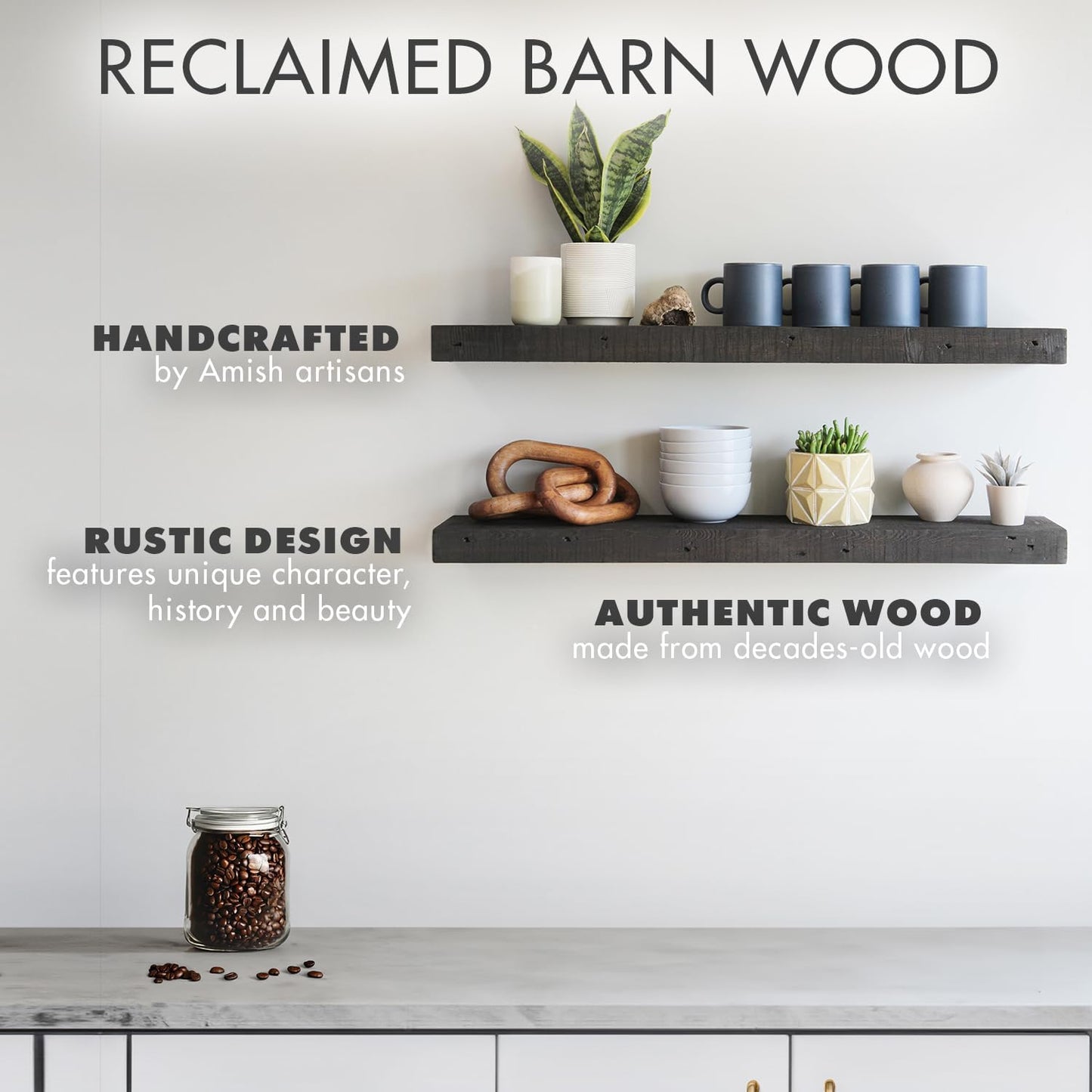 Urban Legacy Reclaimed Barnwood Planks | Floating Shelves for Wall w/Flush Mount Shelf Bracket Set Included | Set of 2 (Coffee Bean, 18"x 4.5"x 2")