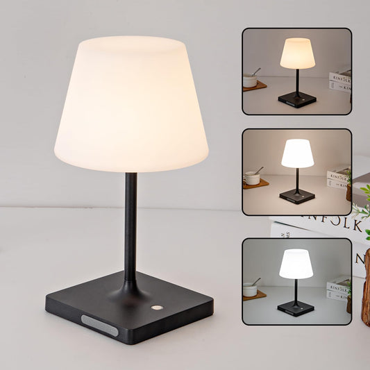 Outdoor Rechargeable Table lamp Cordless, Battery Operated Night Lights,Waterproof lamp for Shower,4000mAh LED 3 Colors Dimmable Touch Bedside Lamp for Coffee Shop Bath Patio -Black