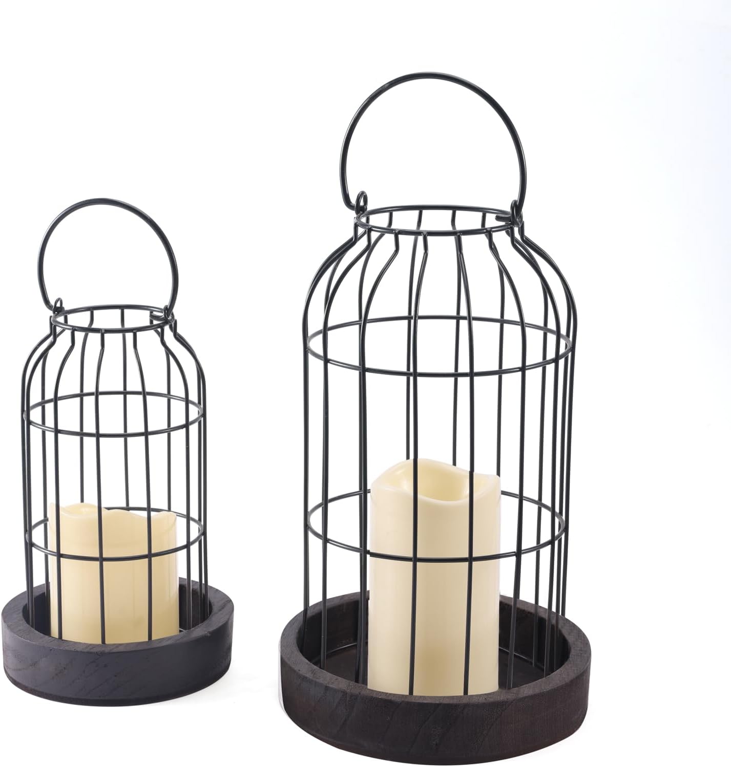 PHOSPHOR Home Decor Candle Lanterns, Set of 2 Rustic Cage Candle Holder, Tian Yuan Nong she，for Living Room, Fireplace Mantle, Dining Table Centerpieces Home Kitchen Decor