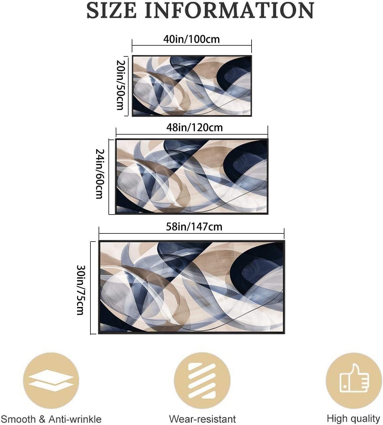 Modern Geometric Abstract Canvas Wall Art 48 x 24 inches Navy Blue and Beige Tones Canvas Painting Framed Home Artwork Living Room Decor for Bedroom Office Wall Decor