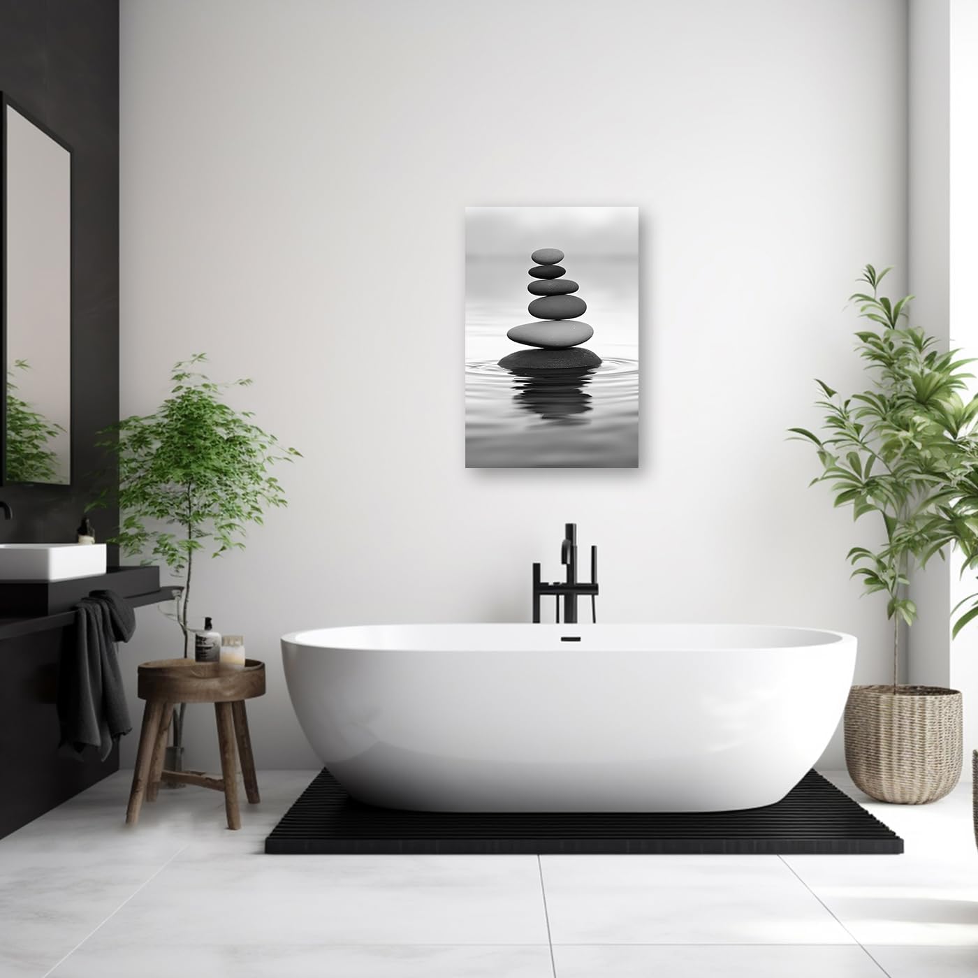 DOARTDO Zen Picture Wall Decor Black and White Zen Stone Canvas Wall Art Spa Stone Picture Print Bathroom Yoga Room Decor Frame (20.00" x 30.00", Zen Stone - 2)