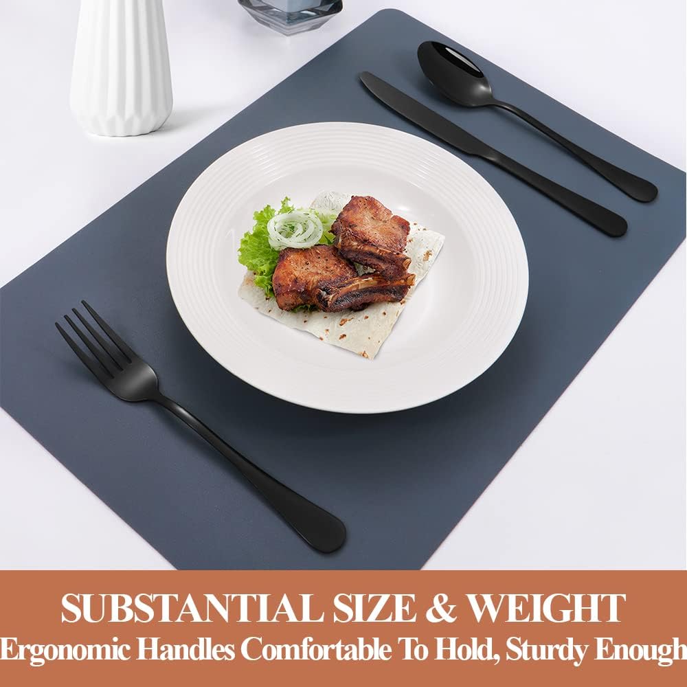 Lazycorner 50 Pcs Black Silverware Set for 10, Mirror Polished Flatware Set Stainless Steel Fork Knife Spoon, Food Grade Eating Utensils Sets, Reusable Silverwear Cutlery Set, Dishwasher Safe