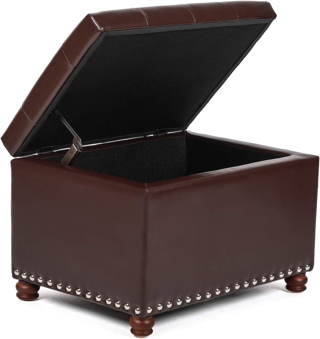Leather Storage Ottoman Bench Foot Rest Stool with Nailhead Trim (Dark Brown - Button Tufted Leather)