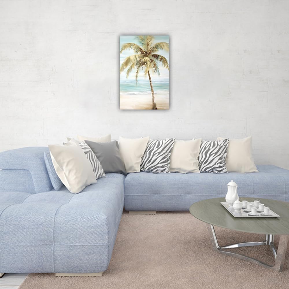 LURENCZH Tropical Beach Canvas Wall Art Seaside Palm Tree Picture Wall Decor Ocean Scenery Painting Prints for Bathroom Decor Framed(Beach-1,20.00" x 30.00")