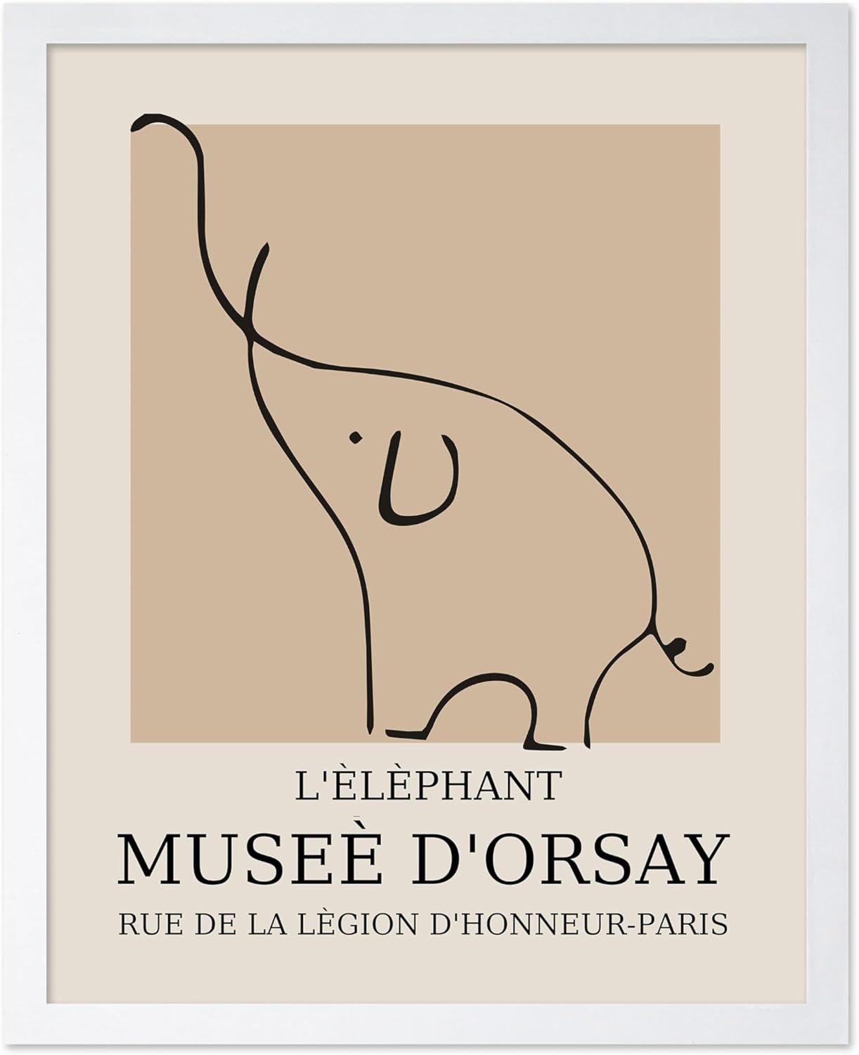 Poster Master Vintage Poster - Retro Minimalist Print - Gift for Artist, Housewarming - Elephant, Line Drawing, Sketch, Abstract - Wall Decor for Living Room, Bedroom, 11x14 White Framed