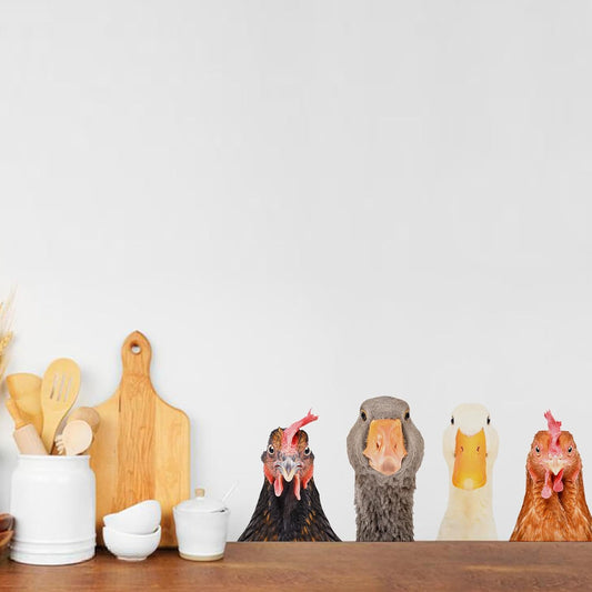 Funny Animal Windows Stickers Decor - 2 Hens Head & 2 Goose Head Window Cling Removable - Cute Animals Window Decals Peel and Stick - Funny Animals Wall Decor for Farmhouse Kitchen Door Refrigerator