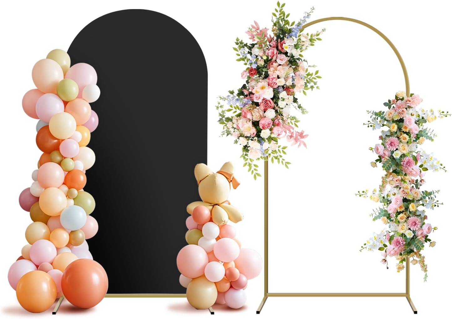 Arch Backdrop Stand and Cover Set, Metal Balloon Arch Backdrop 6.6ft, Gold Arched Stand Frame for Wedding, Parties,Birthday, Backdrop Decorations (Black,6.6ft)