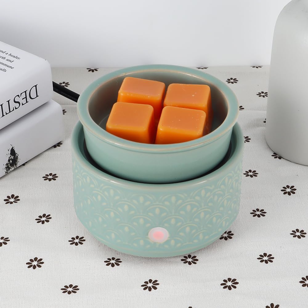 kobodon Ceramic Wax Melt Warmer - 3-in-1Electric Wax Warmer-Fragrance Candle Burner for Scented Wax Tarts and Essential Oils - Wax Melts as Gifts for Moms Grandma Women Girls（Light Green）